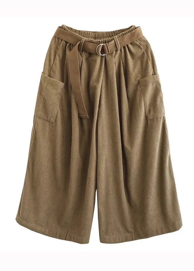 Loose Coffee Pockets Patchwork Corduroy Wide Leg Pants Fall ML2572