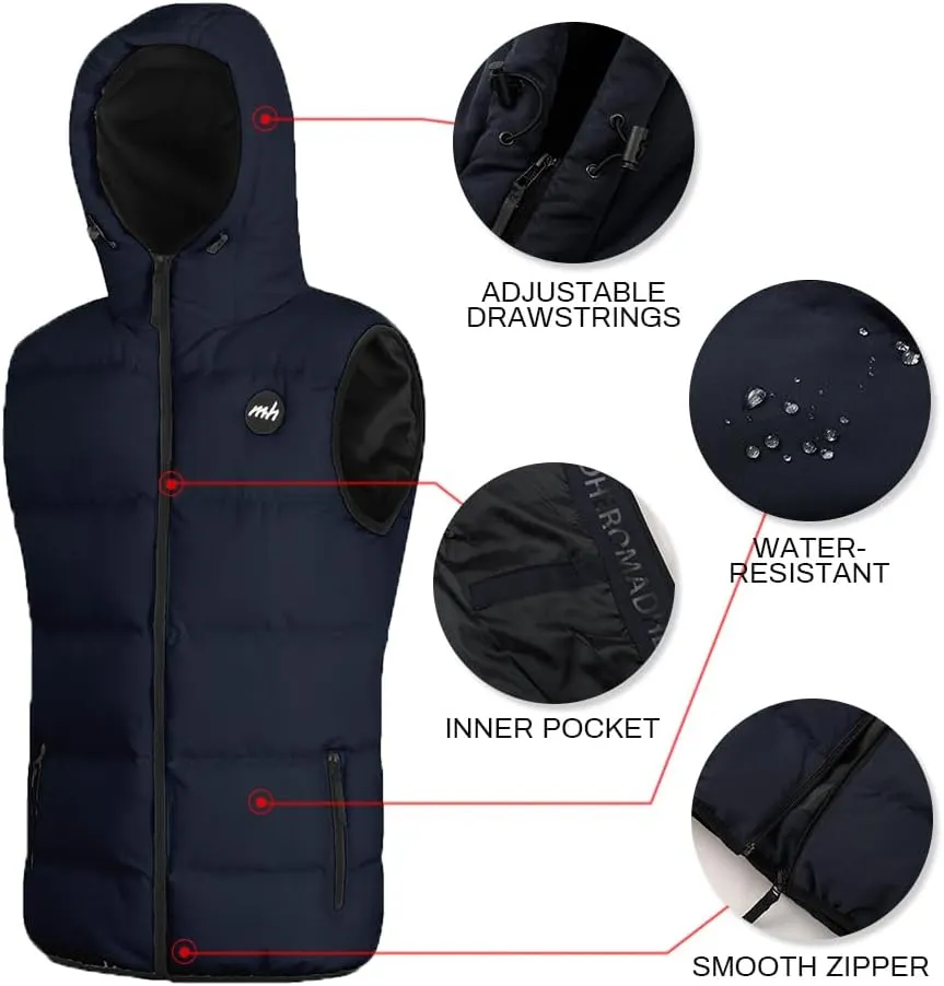 MADHERO Men's Puffer Vest with Hood Water-Resistant Puffy Vests Outerwear Sleeveless Jacket