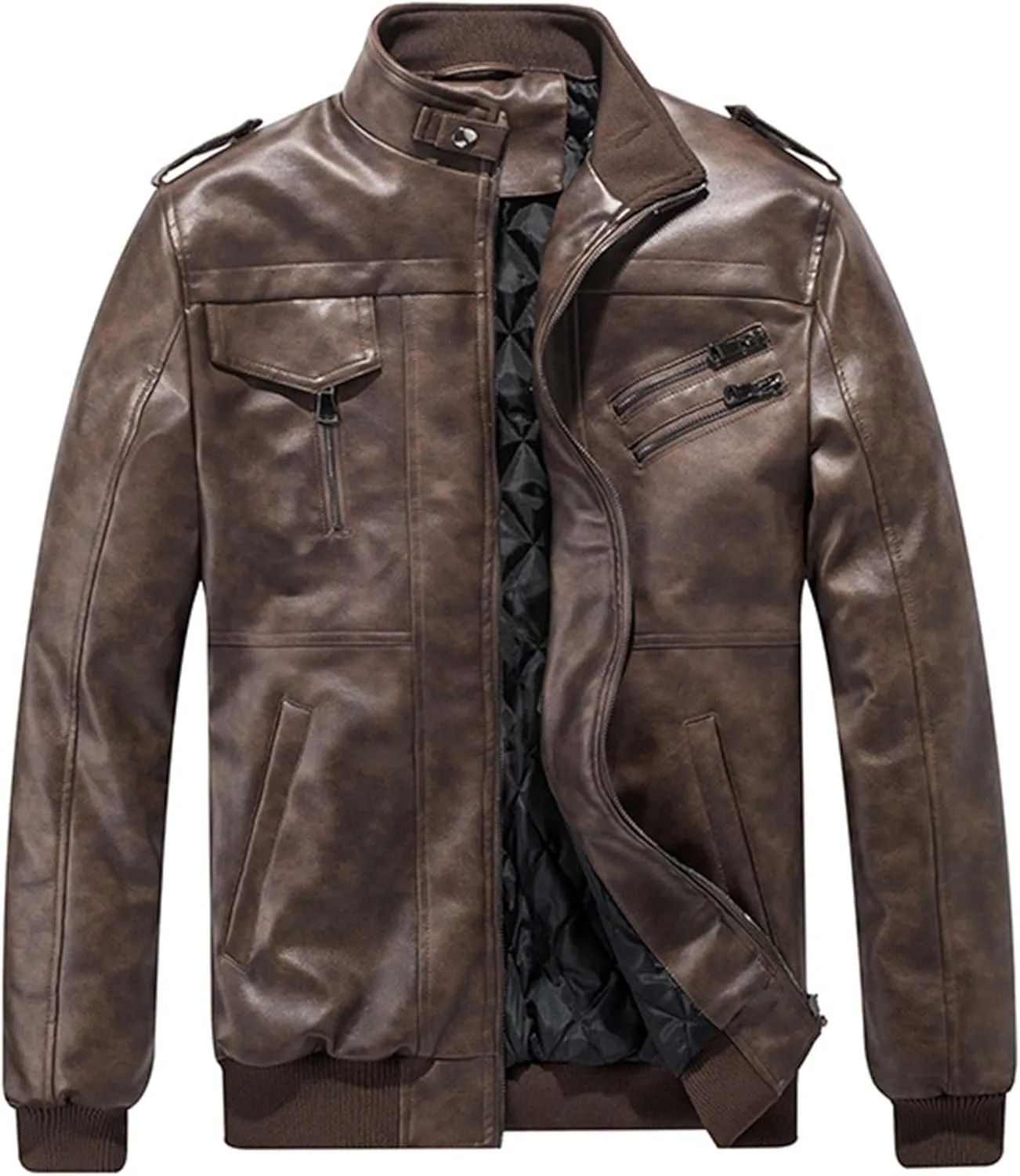 Men's Faux Leather Jacket Warm Windproof Leather Jackets Fall Winter Motorcycle Biker Coat with Removable Hood