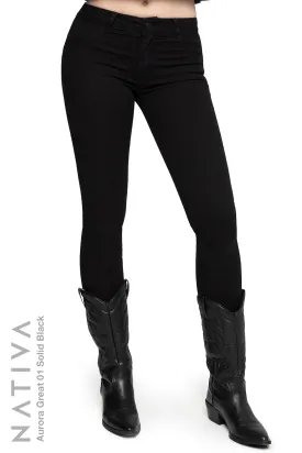 NATIVA, STRETCH JEANS. AURORA GREAT 01 BLACK, High Shaping Capacity, All-Season Wear, Mid-Waisted Super Skinny Jeans