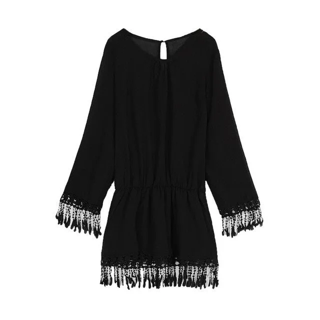 O Neck Lace Tassel Chiffon Mini Dress