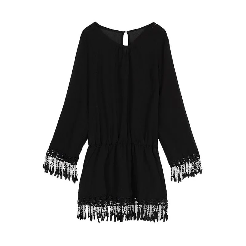 O Neck Lace Tassel Chiffon Mini Dress