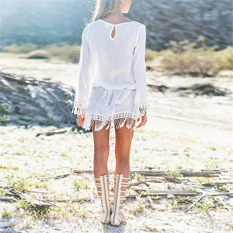 O Neck Lace Tassel Chiffon Mini Dress