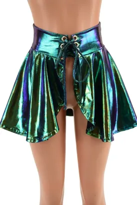 Open Front Lace Up Skirt in Scarab