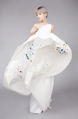 Paint Splash Embroidered "Helter" One Shoulder Dress