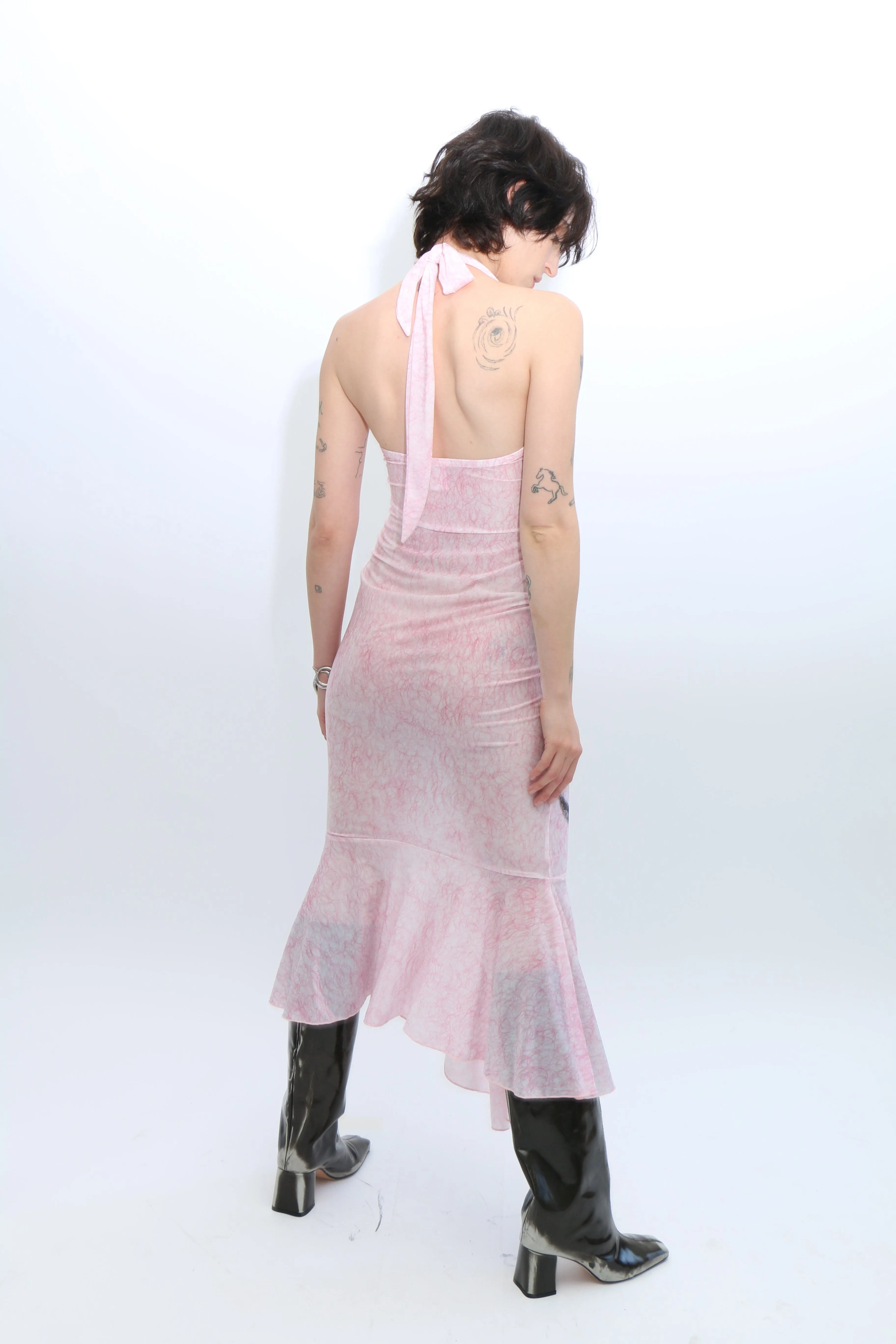 Pink Kitty Printed Halter Dress