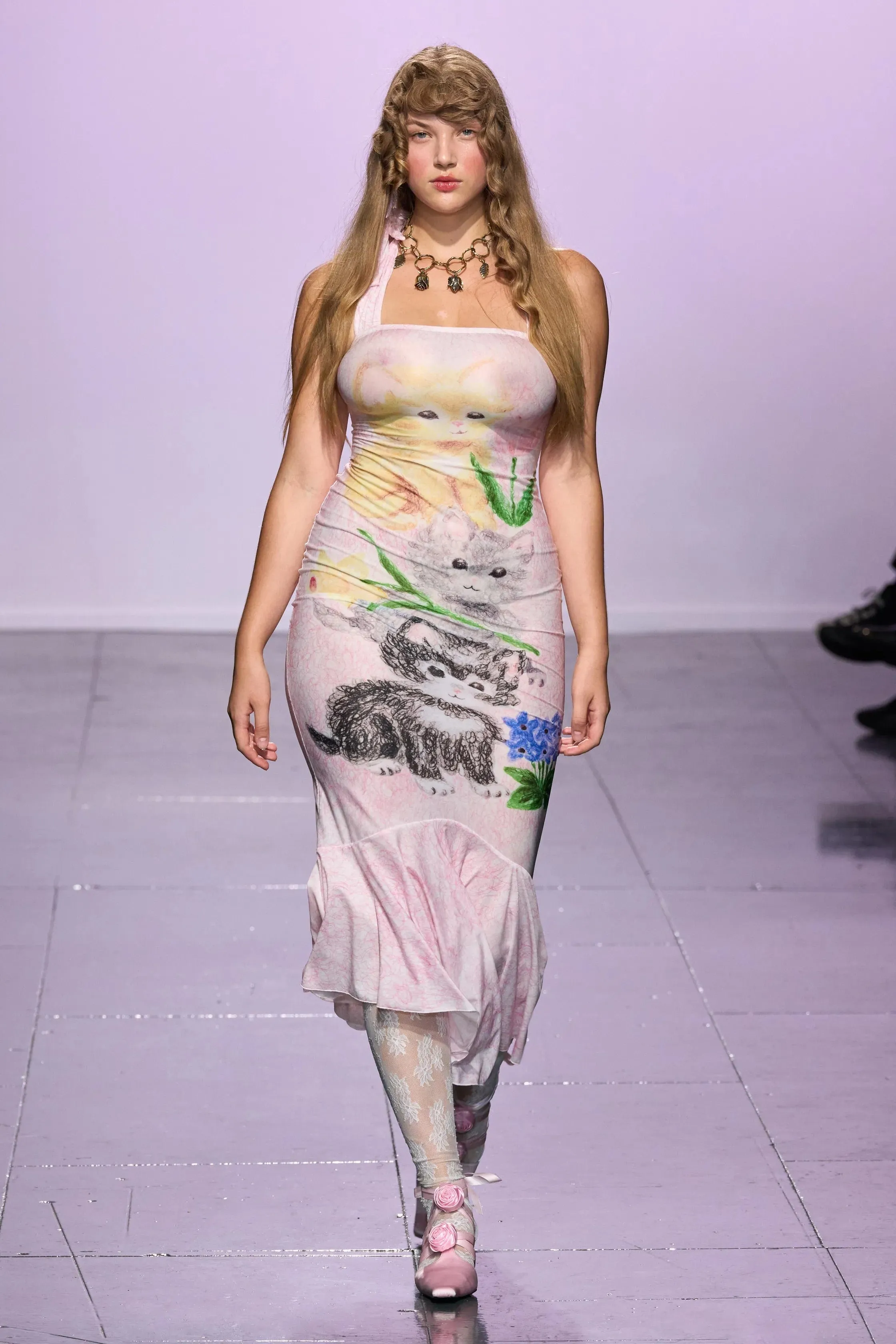 Pink Kitty Printed Halter Dress