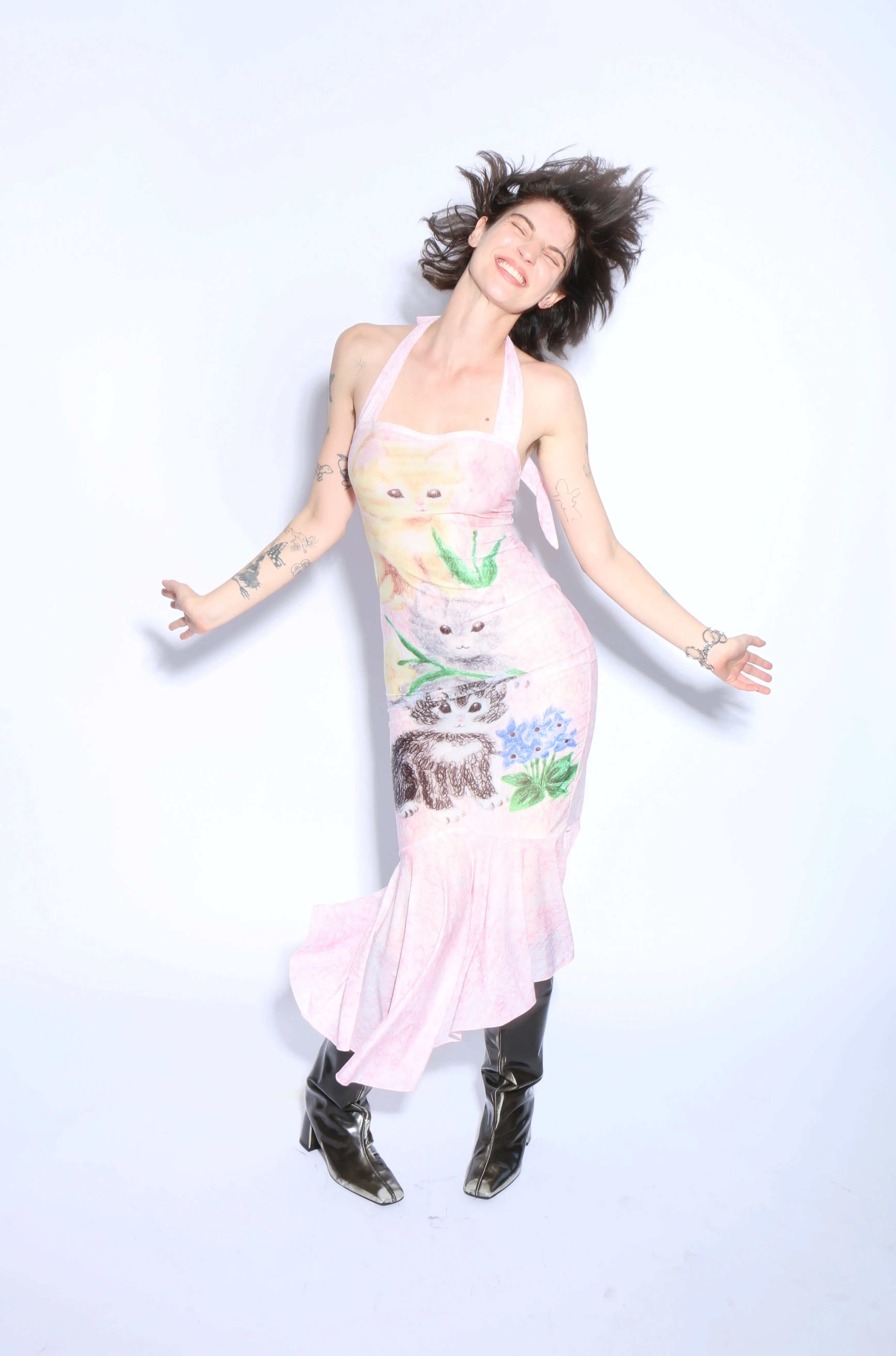 Pink Kitty Printed Halter Dress