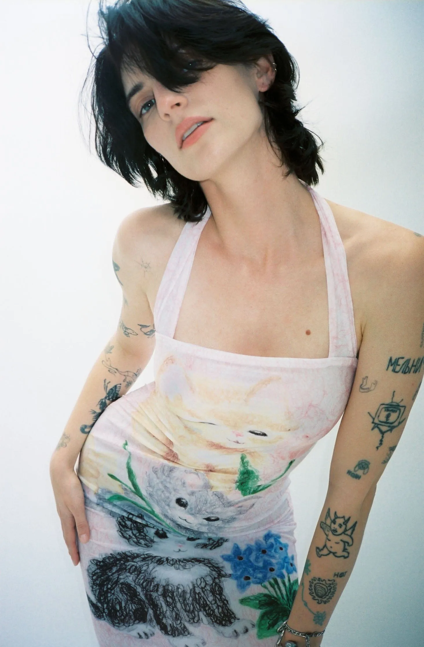Pink Kitty Printed Halter Dress