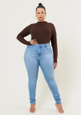 Plus Cozy Vibrant Skinny Jeans: Light Stone