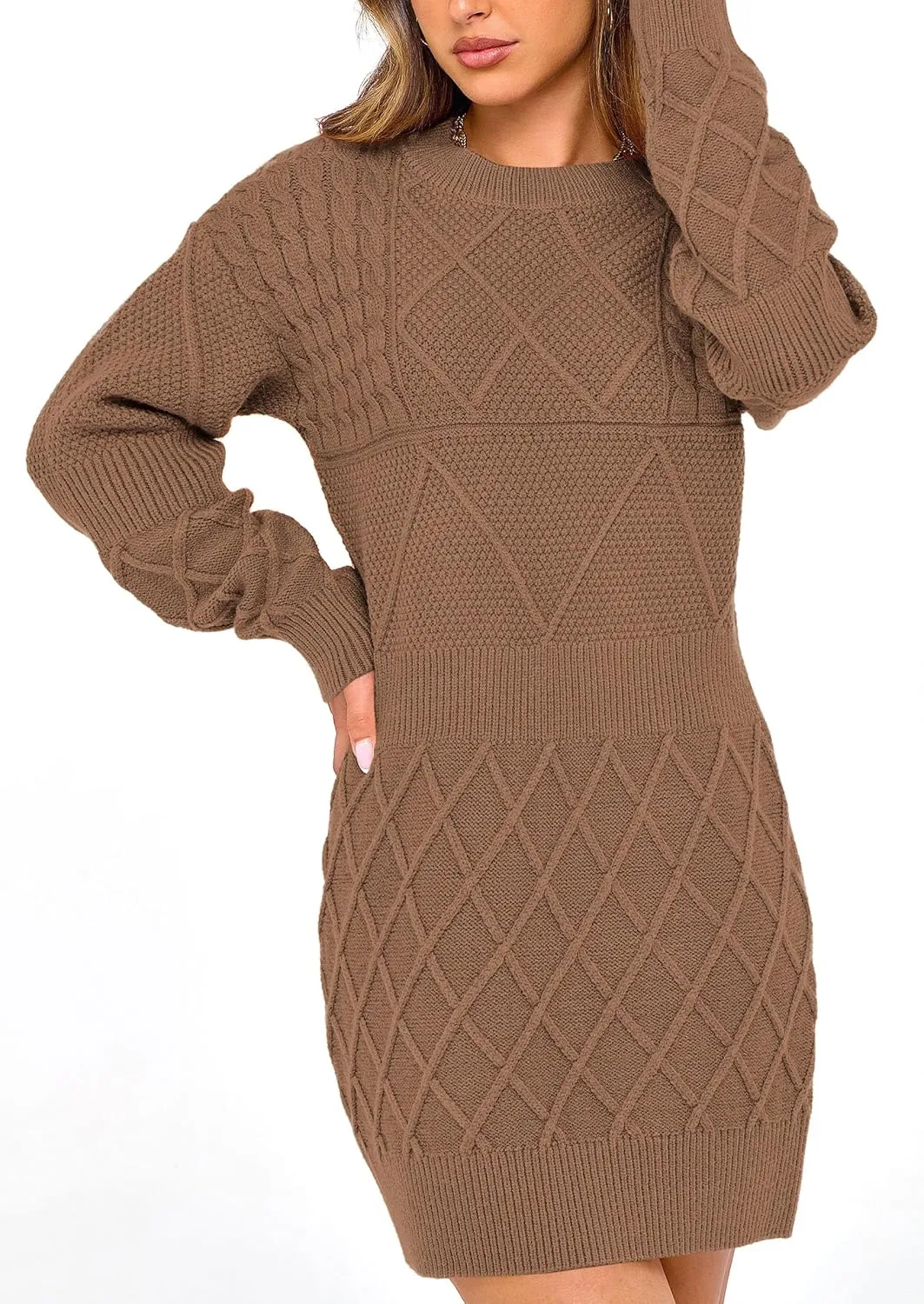 PRETTYGARDEN Women's Winter Long Sleeve Short Sweater Dress Chunky Ribbed Knit Tunic Pullover Oversized Fall Sweaters