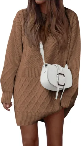 PRETTYGARDEN Women's Winter Long Sleeve Short Sweater Dress Chunky Ribbed Knit Tunic Pullover Oversized Fall Sweaters