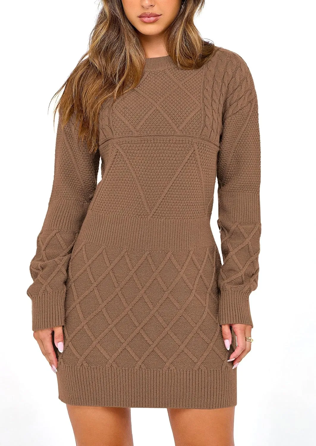 PRETTYGARDEN Women's Winter Long Sleeve Short Sweater Dress Chunky Ribbed Knit Tunic Pullover Oversized Fall Sweaters