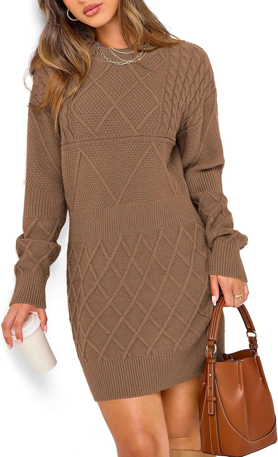 PRETTYGARDEN Women's Winter Long Sleeve Short Sweater Dress Chunky Ribbed Knit Tunic Pullover Oversized Fall Sweaters