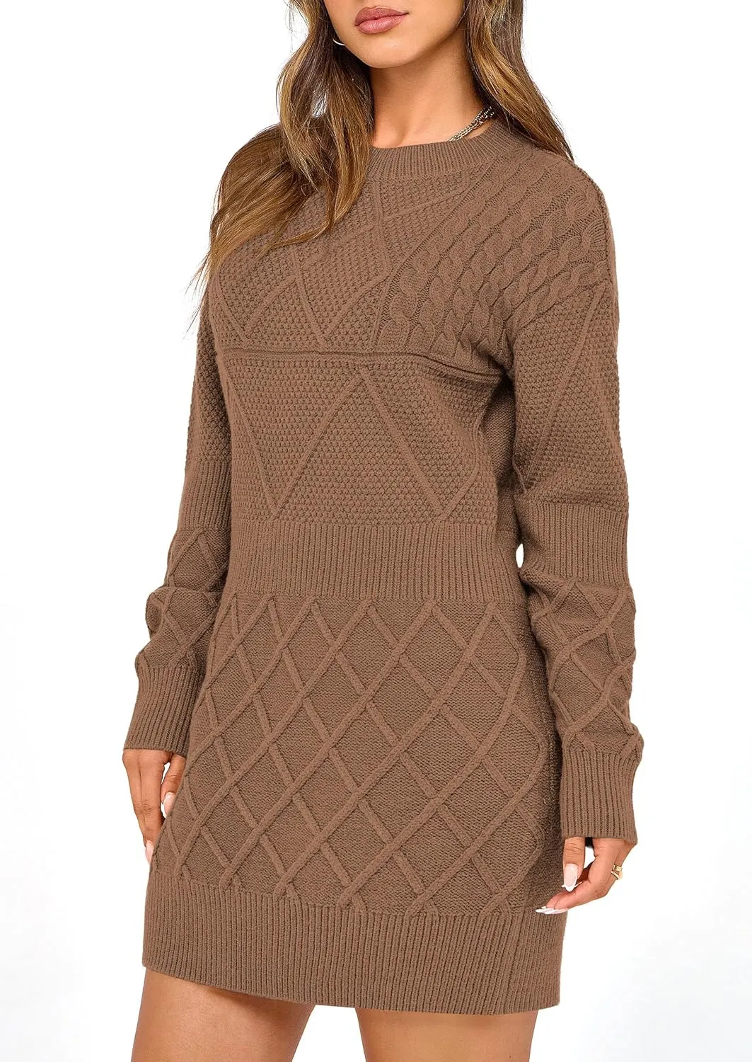 PRETTYGARDEN Women's Winter Long Sleeve Short Sweater Dress Chunky Ribbed Knit Tunic Pullover Oversized Fall Sweaters
