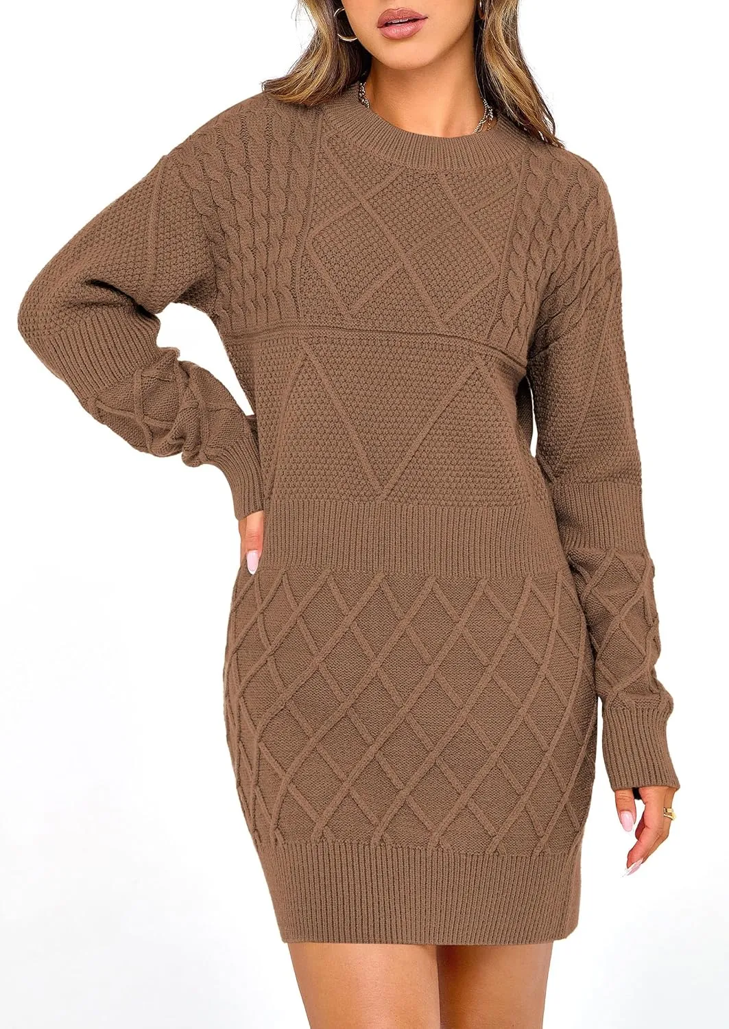 PRETTYGARDEN Women's Winter Long Sleeve Short Sweater Dress Chunky Ribbed Knit Tunic Pullover Oversized Fall Sweaters