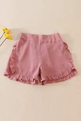 Purple linen ruffle shorts