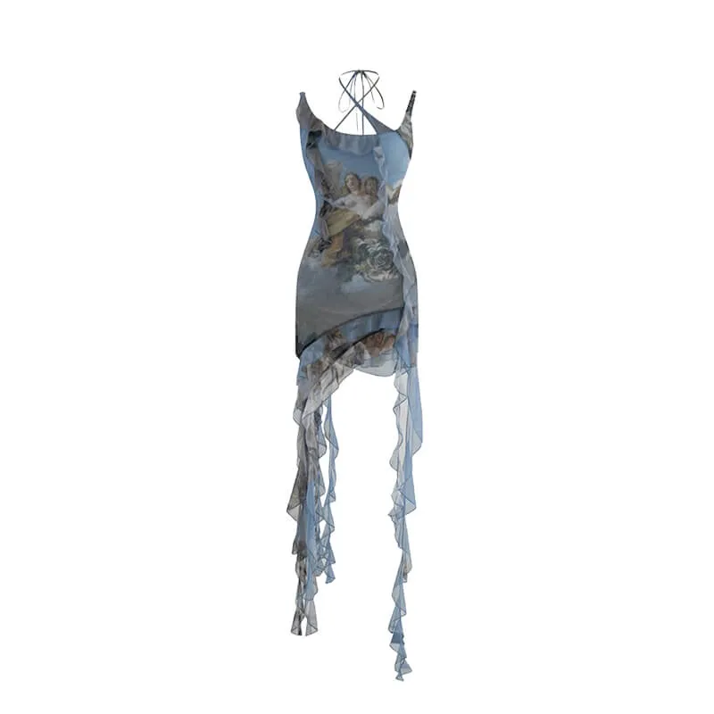 Renaissance Art Print Angelcore Blue Fairy Aesthetic Dress