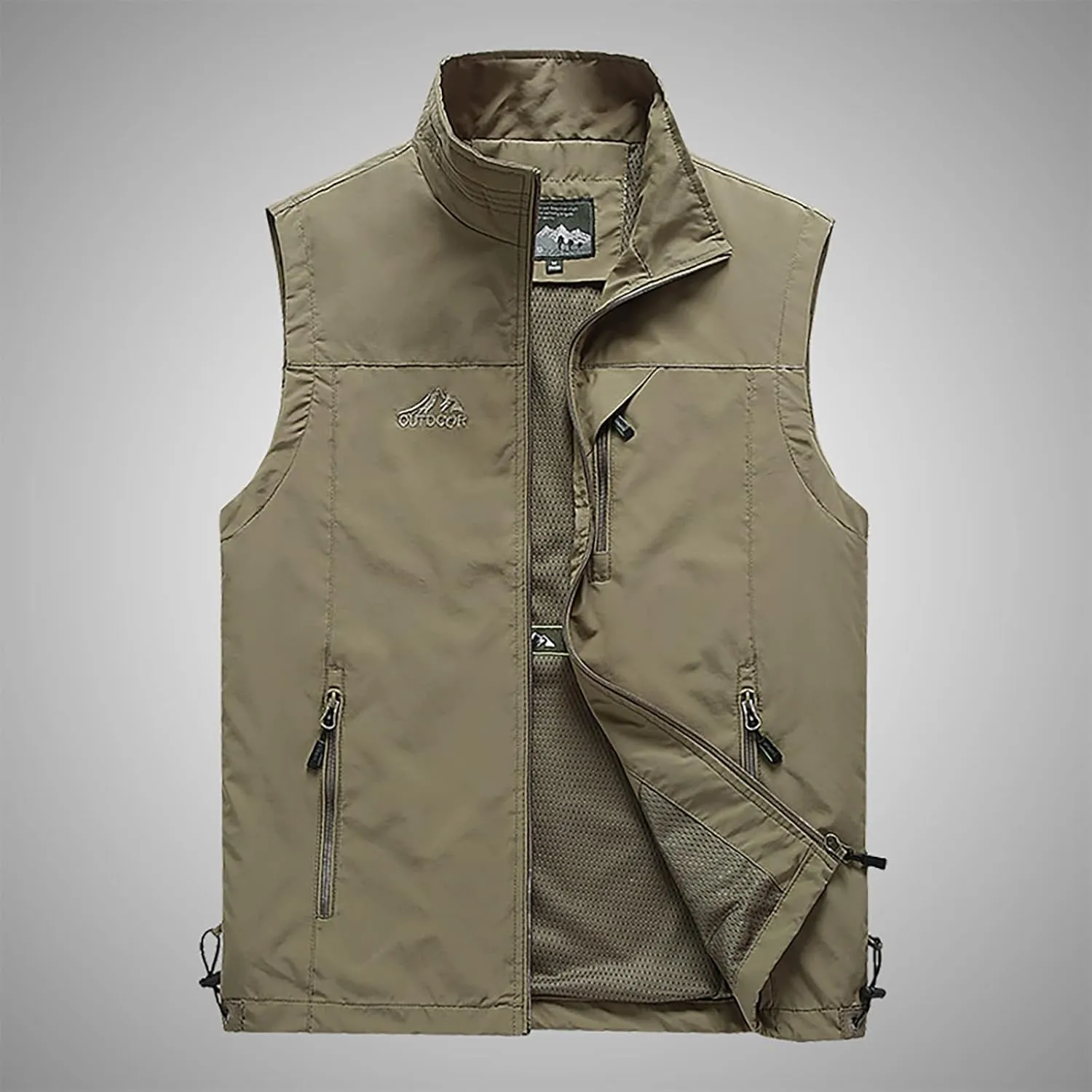 RTRDE Men's Outdoor Casual Full Zip Stand Collar Fishing Work Safari Travel Vest Sleeveless Jacket Hiking Coat, XL-4XL