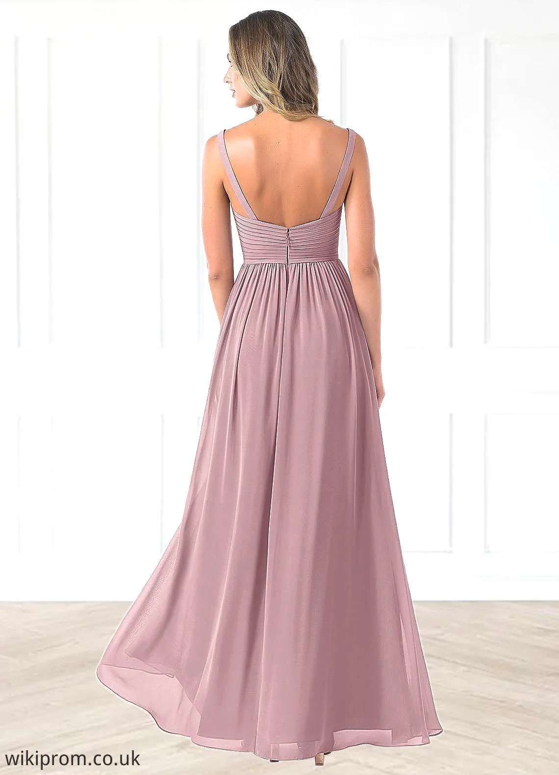 Savannah A-Line Pleated Chiffon Floor-Length Dress SWKP0019611