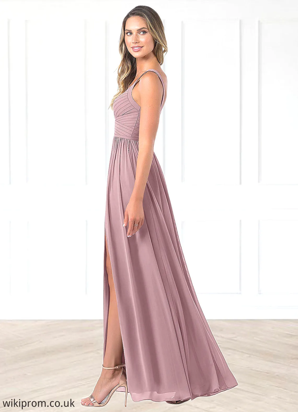 Savannah A-Line Pleated Chiffon Floor-Length Dress SWKP0019611