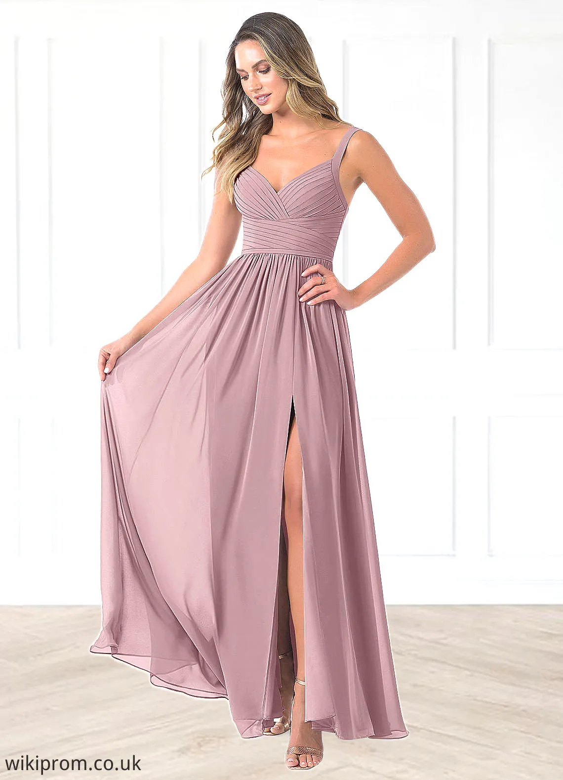 Savannah A-Line Pleated Chiffon Floor-Length Dress SWKP0019611