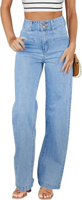Sidefeel Women's Jeans High Waisted Straight Leg Stretchy Jeans Trendy Welt Pockets Loose Wide Leg Zimbaplatinum Denim Pants Sidefeel Women's Jeans High Waisted Straight Leg Stretchy Jeans Trendy Welt Pockets Loose Wide Leg Zimbaplatinum Denim Pants