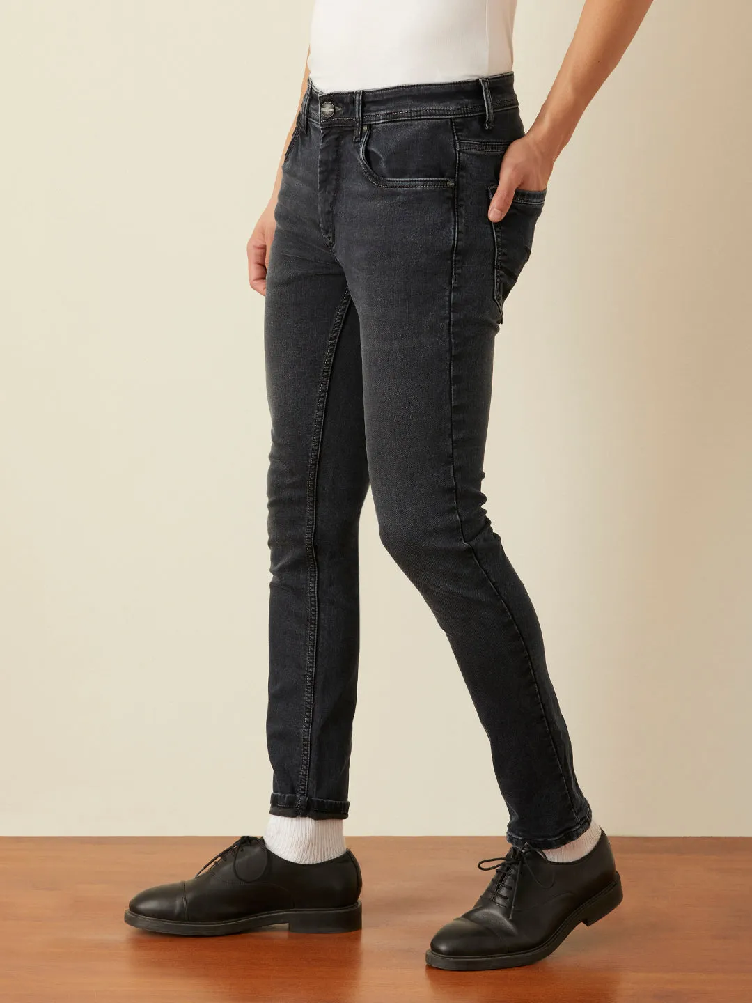 Skinny Fit Dark Charcoal Plain Jeans