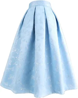 Spring Summer Vintage Women Tulip Floral Print High Waist Pleated Midi Skirt