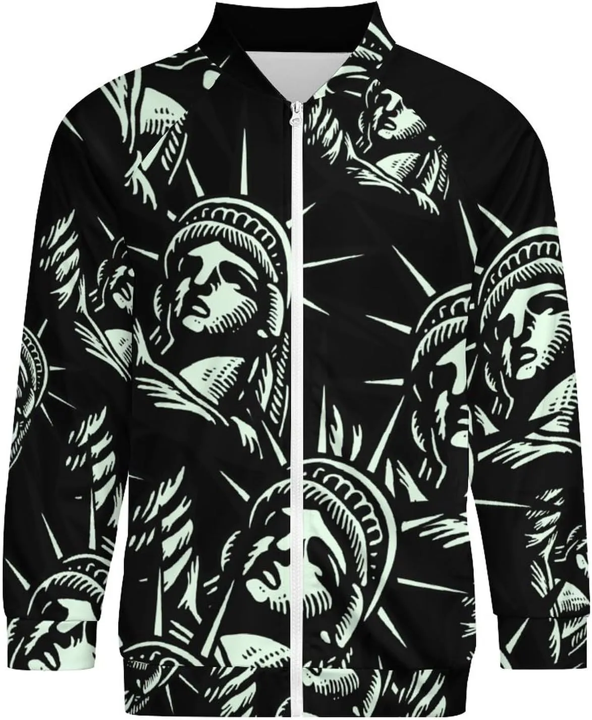 Statue of Liberty Men's Bomber Jackets Lightweight Windbreaker Full Zippered Casual Coat