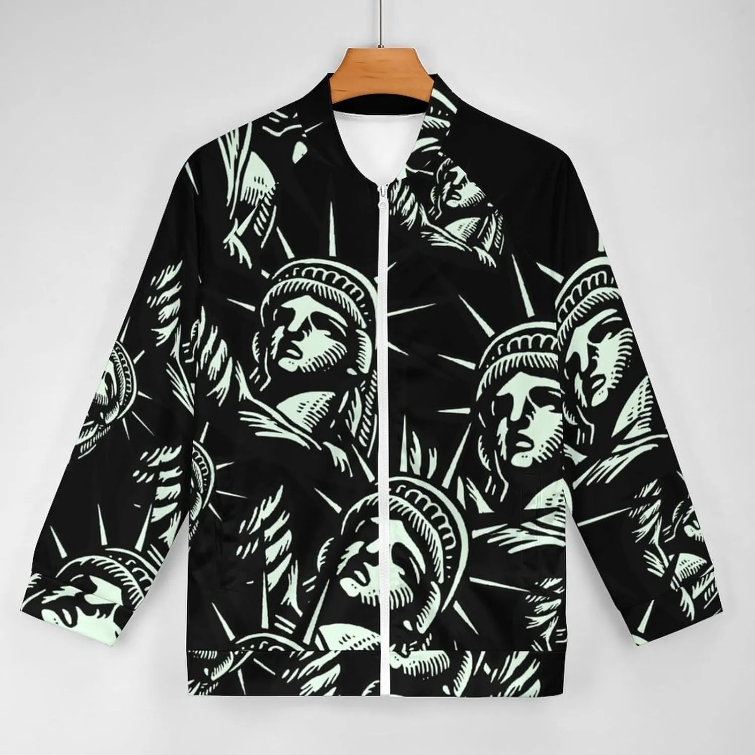 Statue of Liberty Men's Bomber Jackets Lightweight Windbreaker Full Zippered Casual Coat