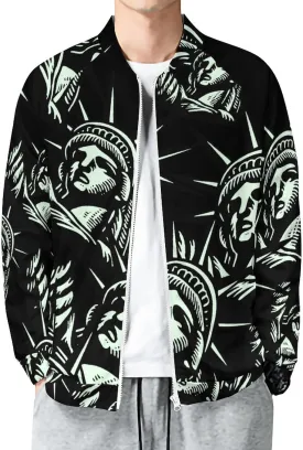 Statue of Liberty Men's Bomber Jackets Lightweight Windbreaker Full Zippered Casual Coat