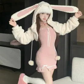 Sugar and Snow Bunnies      Dress with Optional Hoodie Sweater Top Set Kawaii Academia Y2K Cottagecore Coquette Fairycore Dollette Princesscore