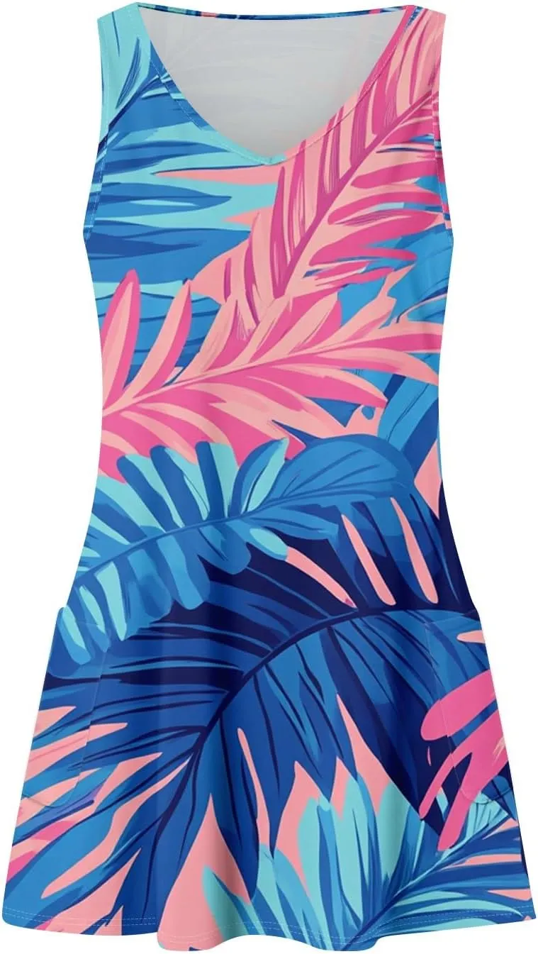 Summer Dresses for Women V Neck Beach Swimsuit Coverup 2025 Sleeveless Dress with Pocket Printed Vacation Sundress