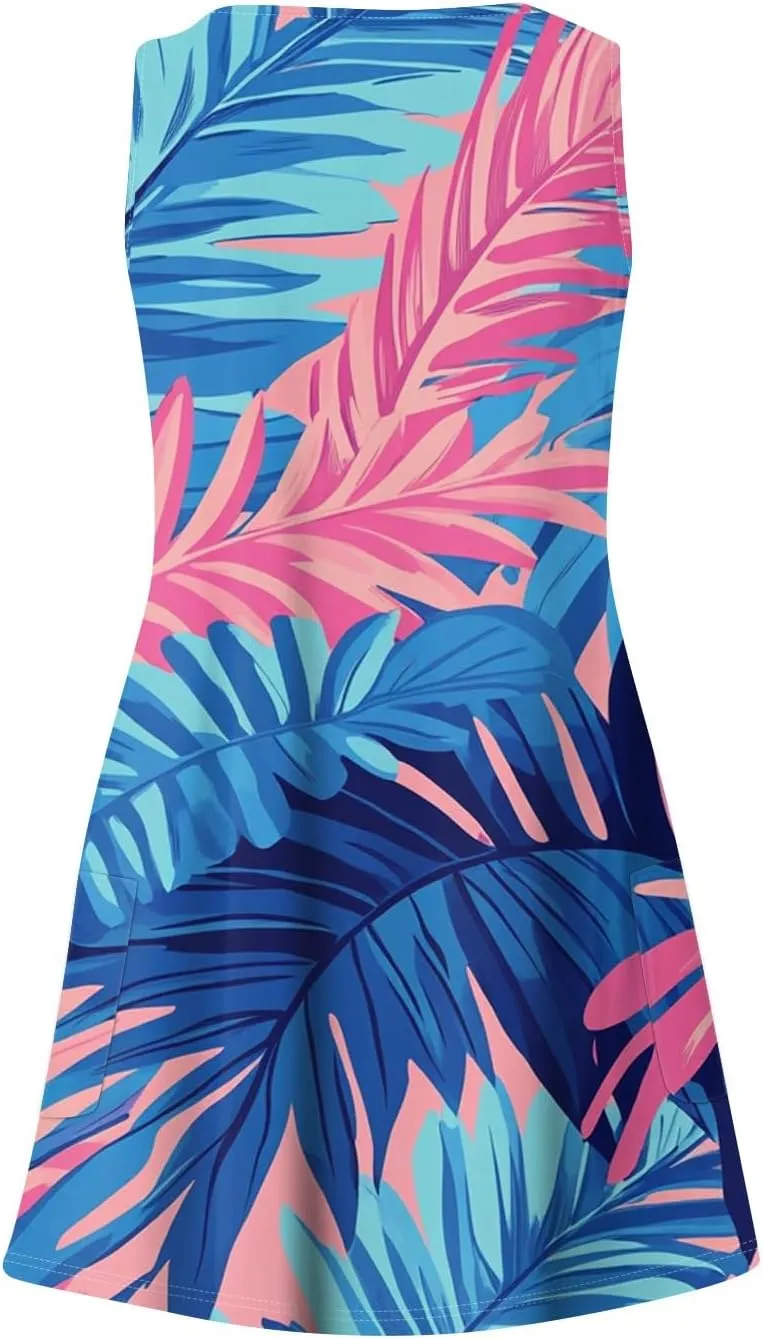 Summer Dresses for Women V Neck Beach Swimsuit Coverup 2025 Sleeveless Dress with Pocket Printed Vacation Sundress