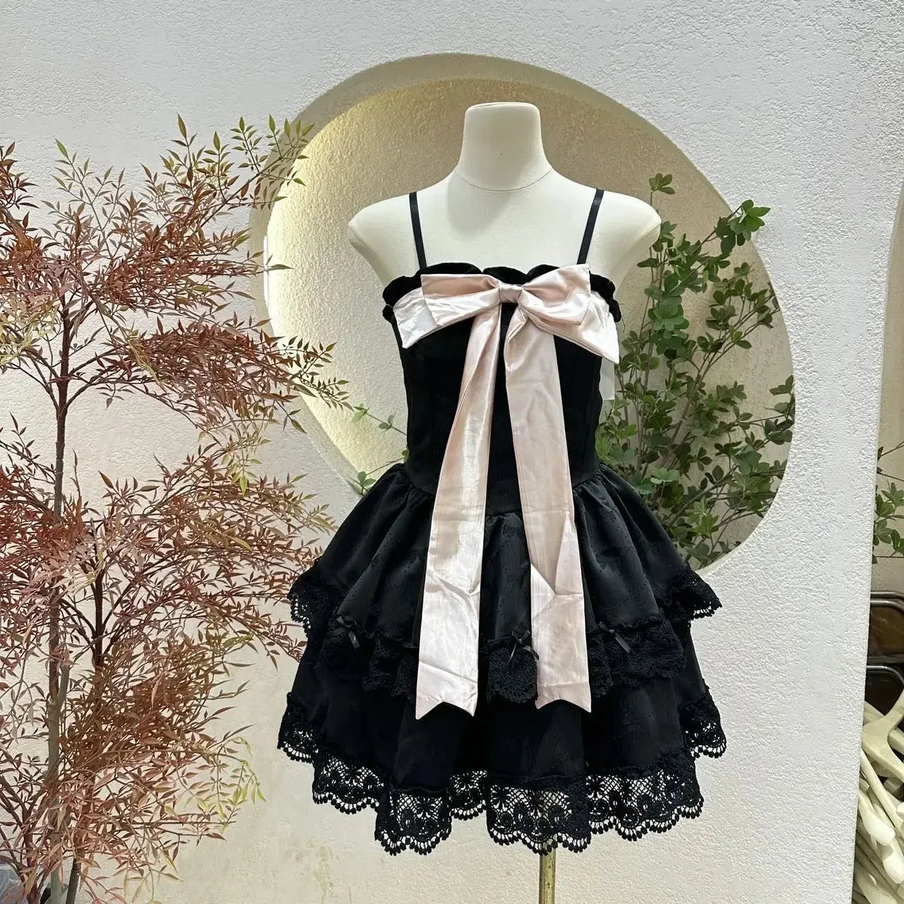 TAVIMART  -  French Lolita Sweet Bow JSK Dress Women Fairy Kawaii Party High Waist Mini Dress Lace Stitching Princess Dress Vestidos