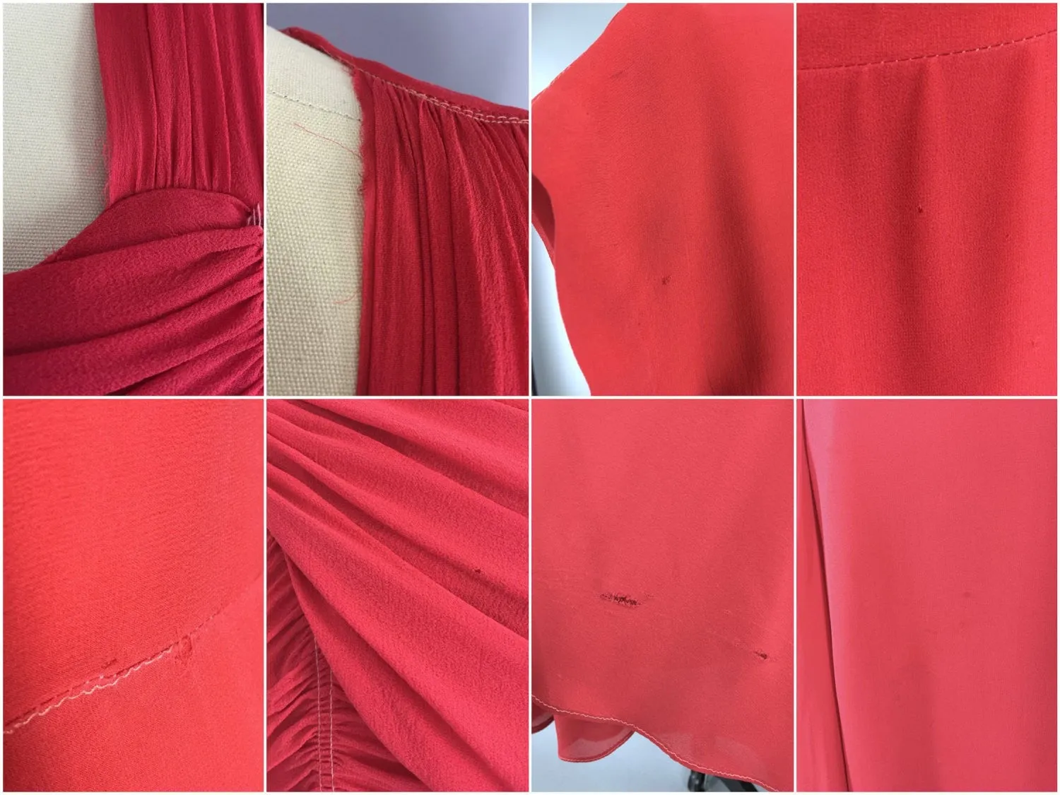 Vintage 1930s Dress / Red Silk Chiffon Maxi Dress