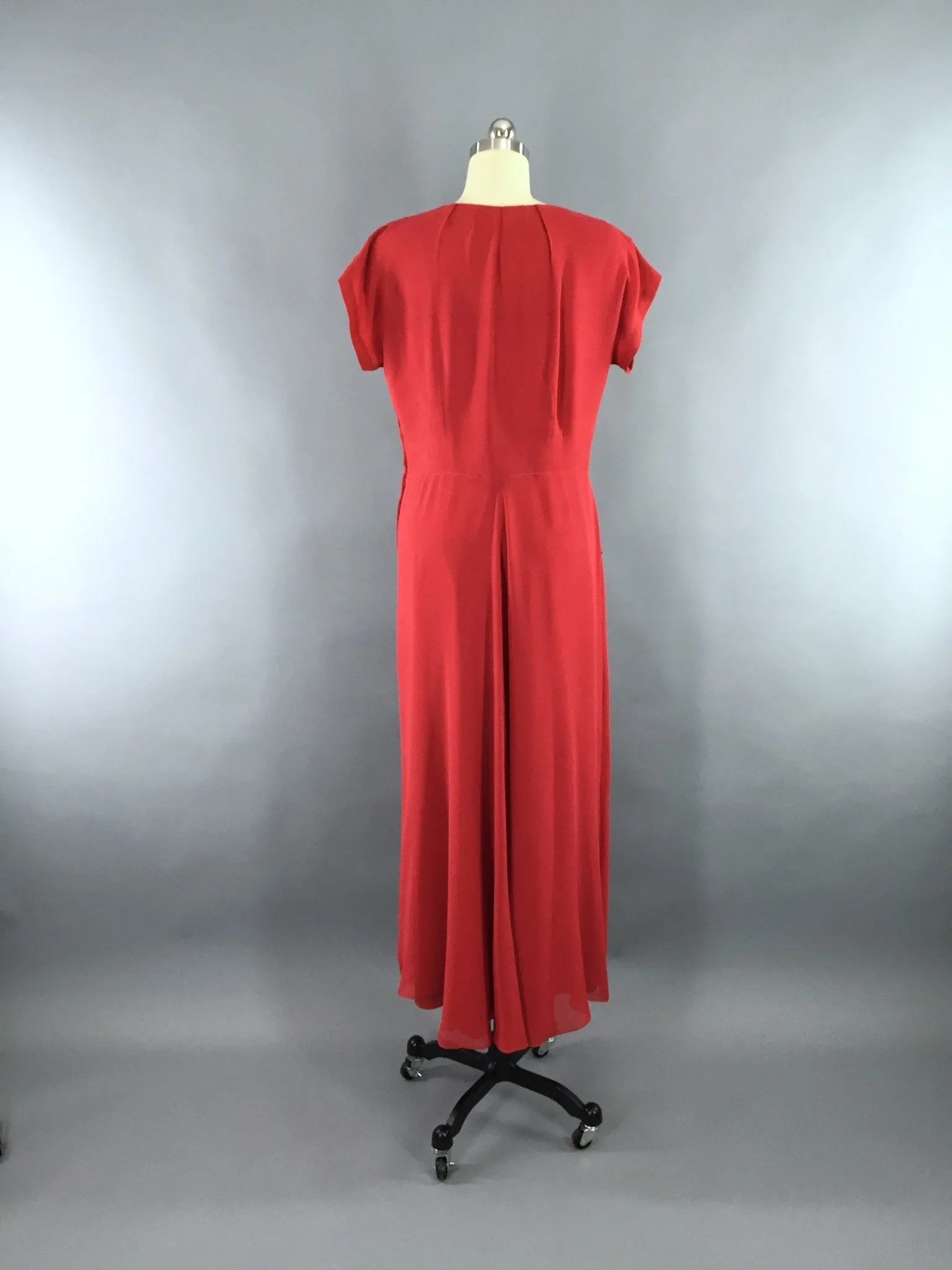 Vintage 1930s Dress / Red Silk Chiffon Maxi Dress