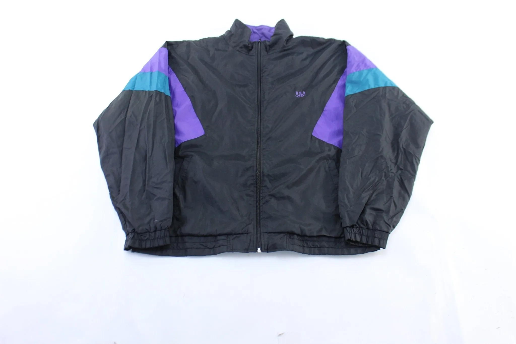 Vintage USA Olympic Embroidered Logo Teal, Black, & Purple Zip Up Jacket