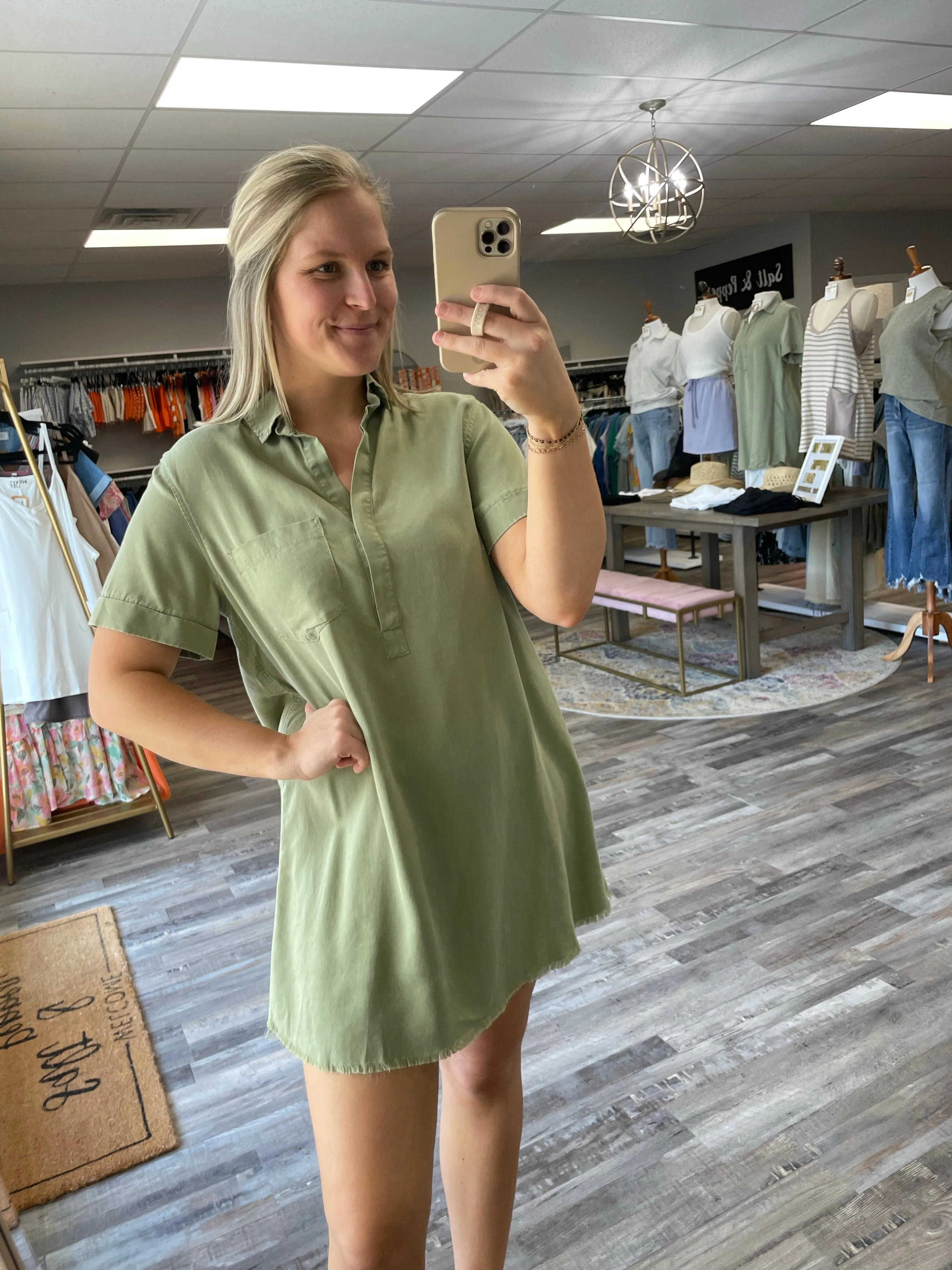 Washed Denim Shirt Dress - Washed Olive