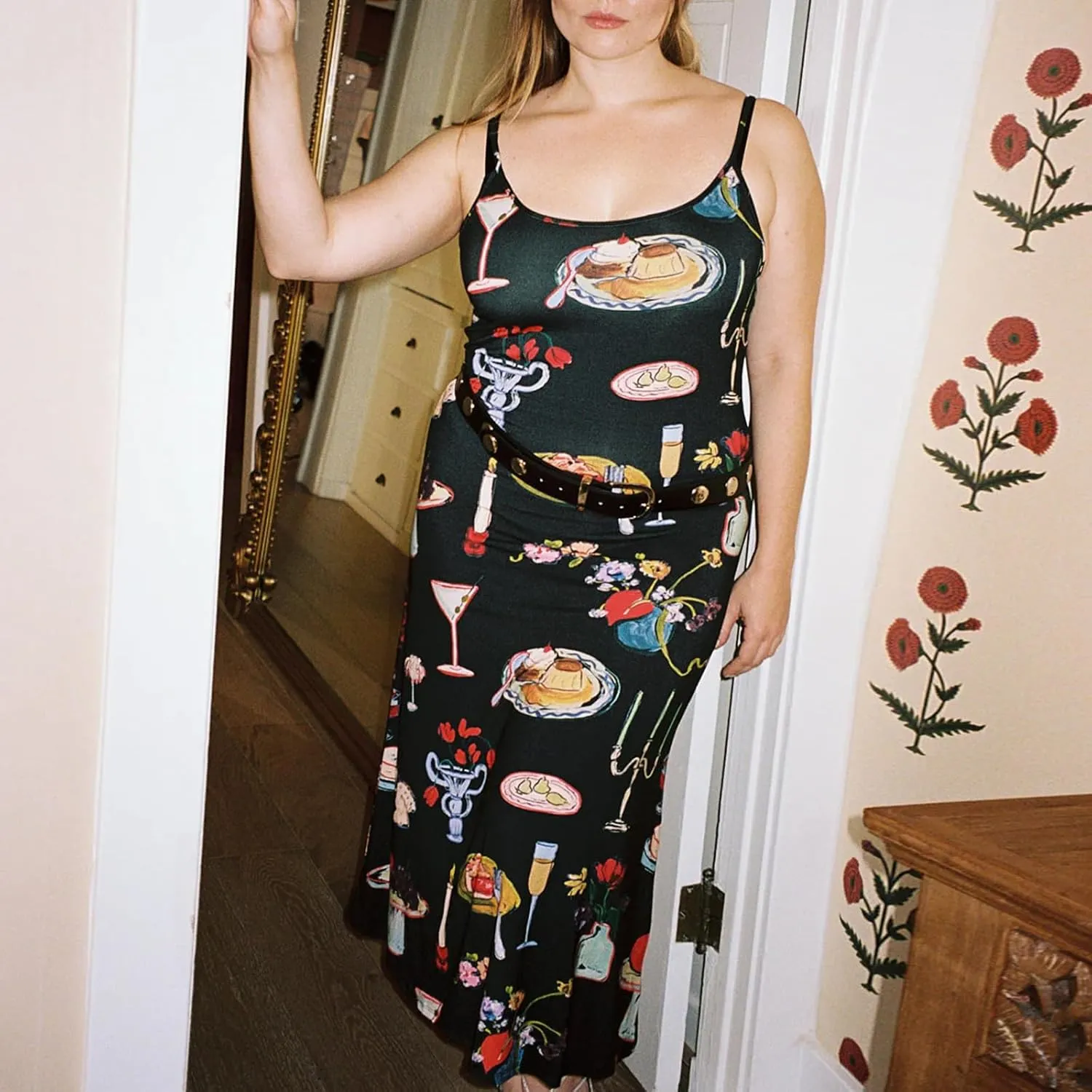 Women Y2k Floral Long Dress Flowers Spaghetti Strap Maxi Dress Backless Bodycon Slip Dress Sundress