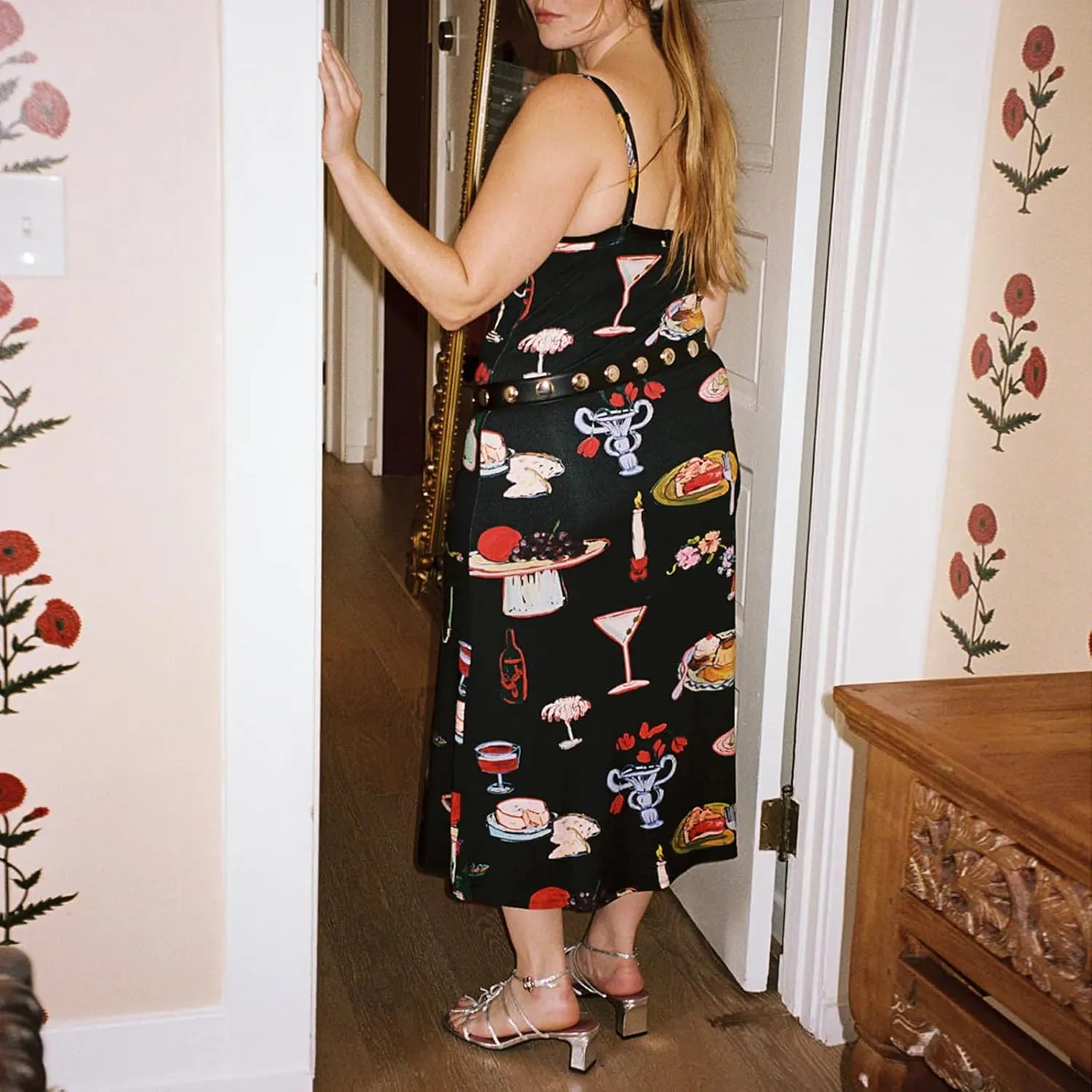 Women Y2k Floral Long Dress Flowers Spaghetti Strap Maxi Dress Backless Bodycon Slip Dress Sundress