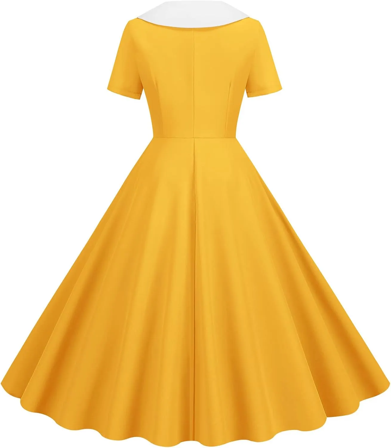 Women's Retro Dresses 60s Sailor Collar Short Sleeve Pinup Cocktail Dress Double Breasted Pleated A Line Swing Dress