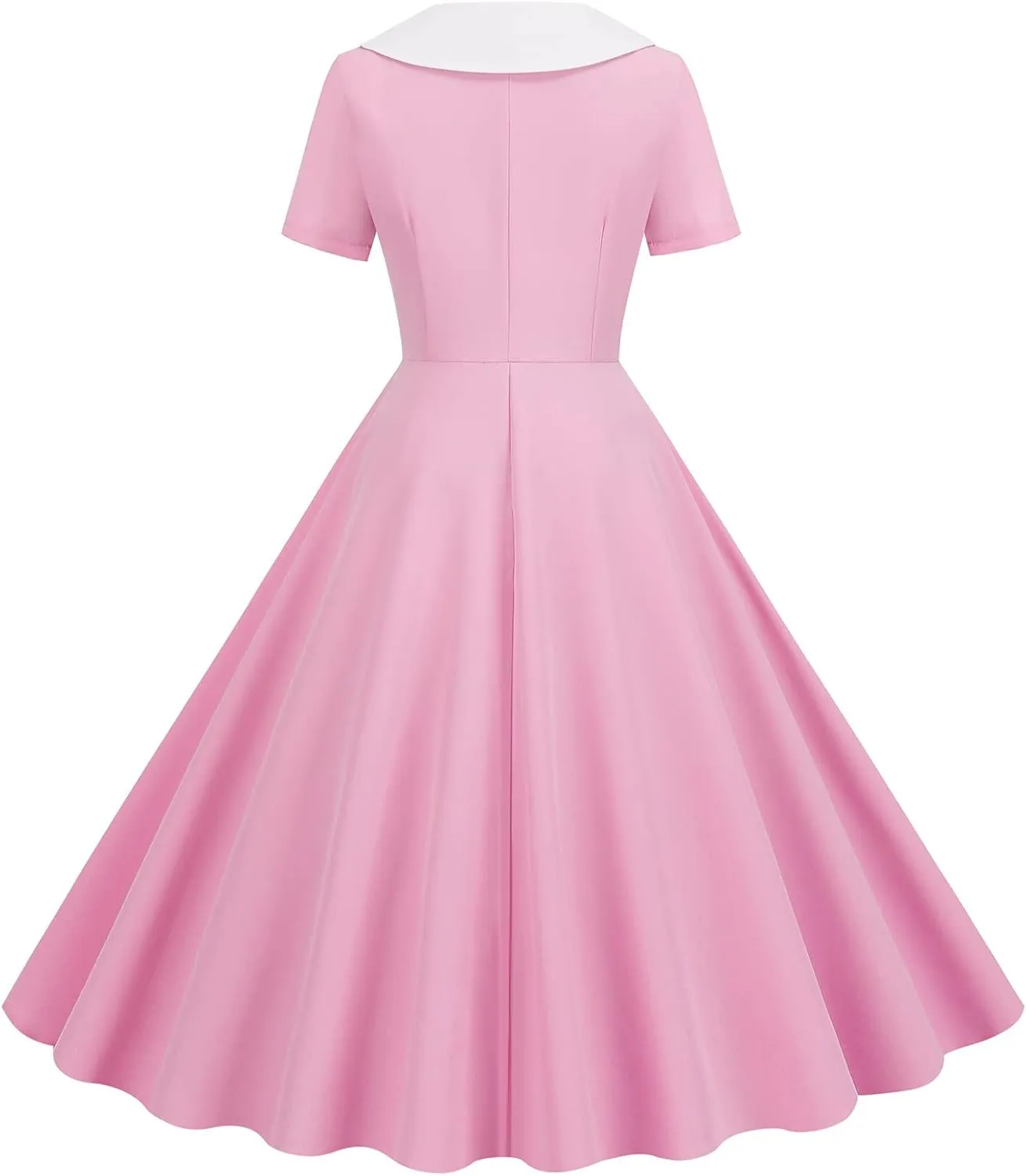 Women's Retro Dresses 60s Sailor Collar Short Sleeve Pinup Cocktail Dress Double Breasted Pleated A Line Swing Dress