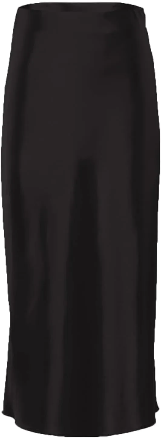 Womens Satin Midi Skirts Summer Elastic High Waisted Hip Silky Skirt Fashion Casual Solid Color A Line Midi Skirts