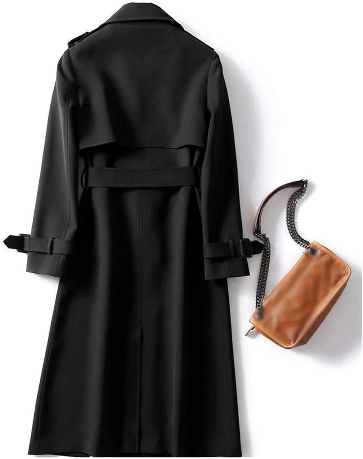 Women's Trench Coat Plus Size Casual Double Breasted Overcoat Belted Midi Long Fall Winter Windbreaker Cardigan