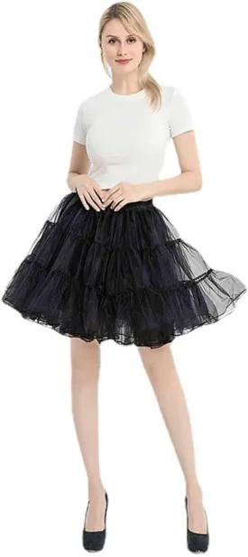 WOWBRIDAL Women's Above Knee Tulle Ruffled Petticoat 50s Vintage Crinoline Underskirt Pleated Flared Skirt